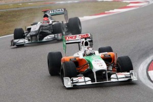 Adrian Sutil também deixou Michael Schumacher para trás durante a prova (Foto fornecida por Force India, Shanghai, 18.4.2010)
